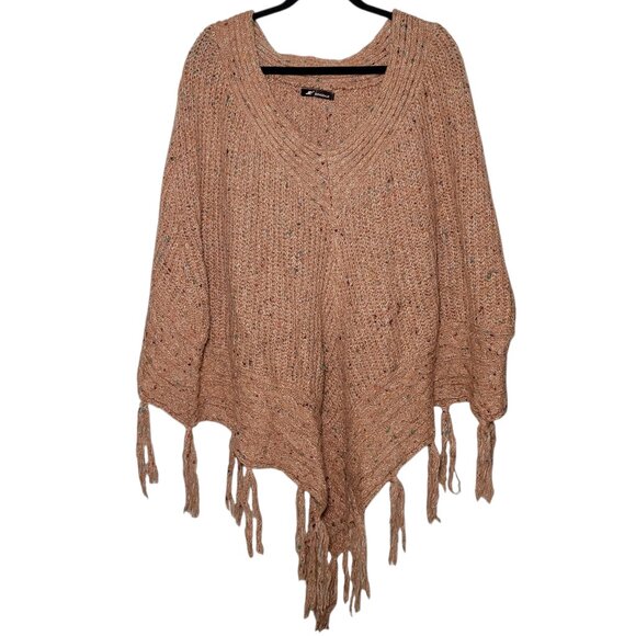 Xingdaji Sweaters - Boho Knit Shawl Wool Blend Fringe Bronze Womens One Size Oversized Cozy Boho